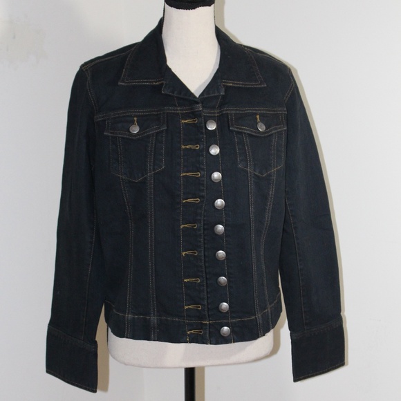 Chico's Platinum, dark denim jean  jacket   size   medium 8 - Picture 5 of 10